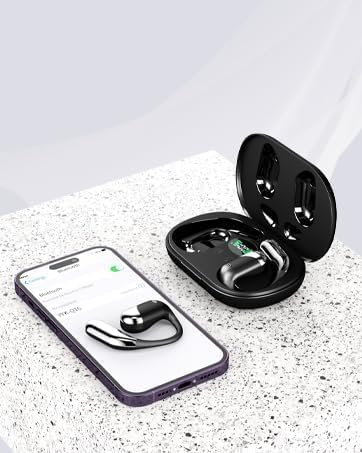 Open Ear Clip Wireless Earbuds Bone Conduction Headphones, Bluetooth 5.4, Open Ear Design, Built-in Mic, IPX7 Waterproof, LED Display Charging Case,Ear Hooks Ear Buds,Design for Running Fitness-StrideForce Fitness