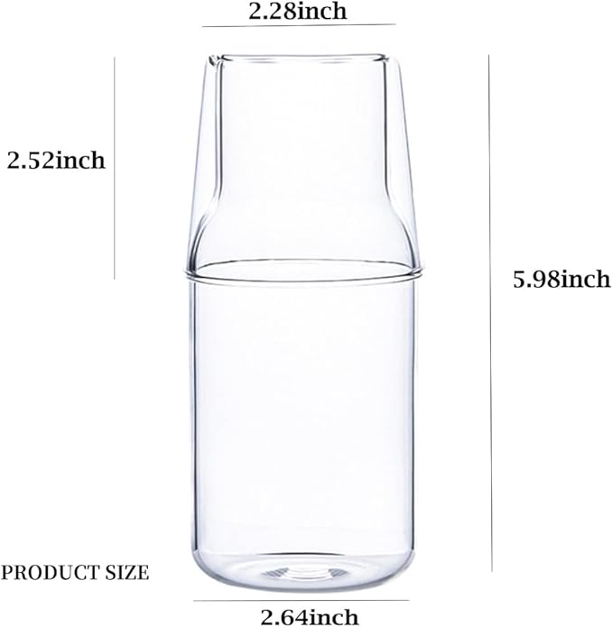 12oz/360ml Small Bedside Water Carafe Set with Tumbler Glass for Nightstand - Clear Small Glass Carafe with Cup for Bedroom, Night Water Decanter for Water, Juice, Milk & Mouthwash