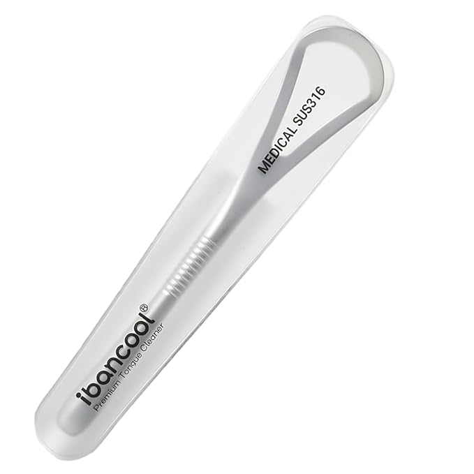 IBANCOOL Tongue Scraper – 316L Stainless Steel Tongue Cleaner with Ergonomic Design to Minimize Gag Reflex, Deep Cleaning Tool, Made in Korea (Wide type for Adults)