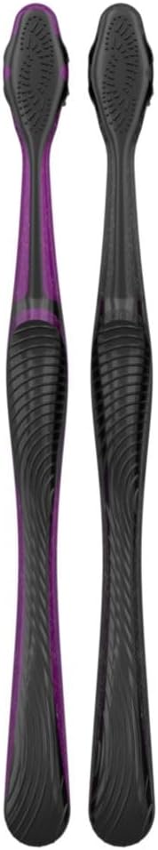 Oral-B 3D White Charcoal toothbrush, 2 count MEDIUM manual tootbrush pack, Whitens teeth, removes plaque and stains, tongue scraper tooth brush