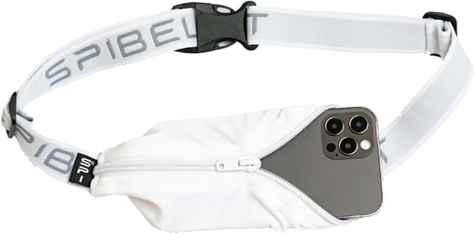 SPIbelt Running Belt for Women Men, Phone Holder for Running, Running Fanny Pack, Holder for Phone, Running Waist Pack, Adjustable Waist, [Fits All Phones]. White with White Zipper-StrideForce Fitness