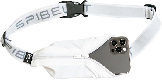 SPIbelt Running Belt for Women Men, Phone Holder for Running, Running Fanny Pack, Holder for Phone, Running Waist Pack, Adjustable Waist, [Fits All Phones]. White with White Zipper-StrideForce Fitness