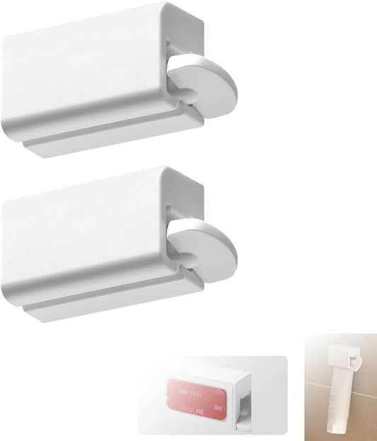 Wall - Mounted Magnetic Manual Toothpaste Squeezer and Roller Set, White Plastic Tube for Cosmetics and Hair Dye, 2 Pack