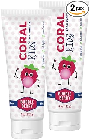 Coral White Kids Bubble Berry Fluoride Free Toothpaste - 4 Ounces (2 Pack)