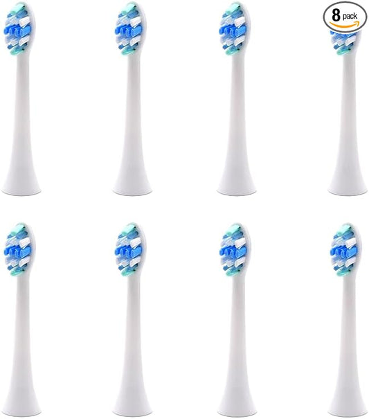 8 Pack Replacement Toothbrush Heads Compatible with Philips Sonicare Electric Handles, High Density Bristles for Plaque Control & Gum Health, Standard Size Click-on System, White