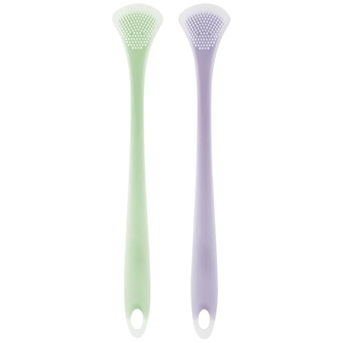 2Pcs Dual-Sided Silicone Tongue Scrapers for Adults and, Mint Green and Lavender, Flexible Tongue Cleaning Tools for Oral Hygiene and Breath Freshening at Home