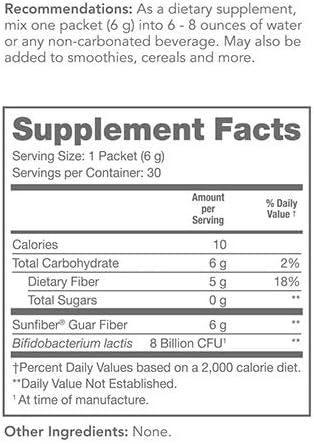 Tomorrow's Nutrition Sunfiber GI, Prebiotic Fiber & Probiotic Blend, 5g Prebiotic Fiber & 8 Billion Probiotics Per Serving, Low FODMAP, 30 Packets, Unflavored-StrideForce Fitness