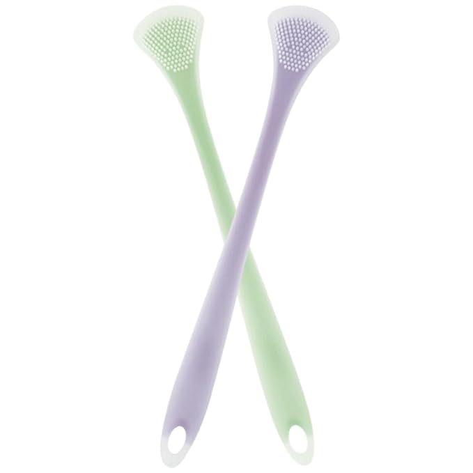 2Pcs Silicone Tongue Scraper for Adults and Dual-Sided Tongue Coating Cleaner Portable Oral Care Tool for Breath Freshening and