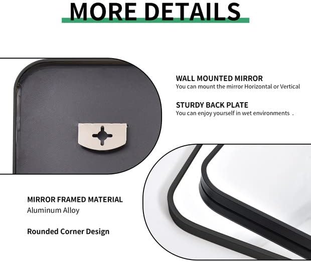 30" x 48"Bathroom Mirror, Matte Black Wall Mirror with Metal Frame, Decorative Rectangular Vanity Mirror for Bedroom Bathroom Living Room Entryway (Horizontal/Vertical)-StrideForce Fitness