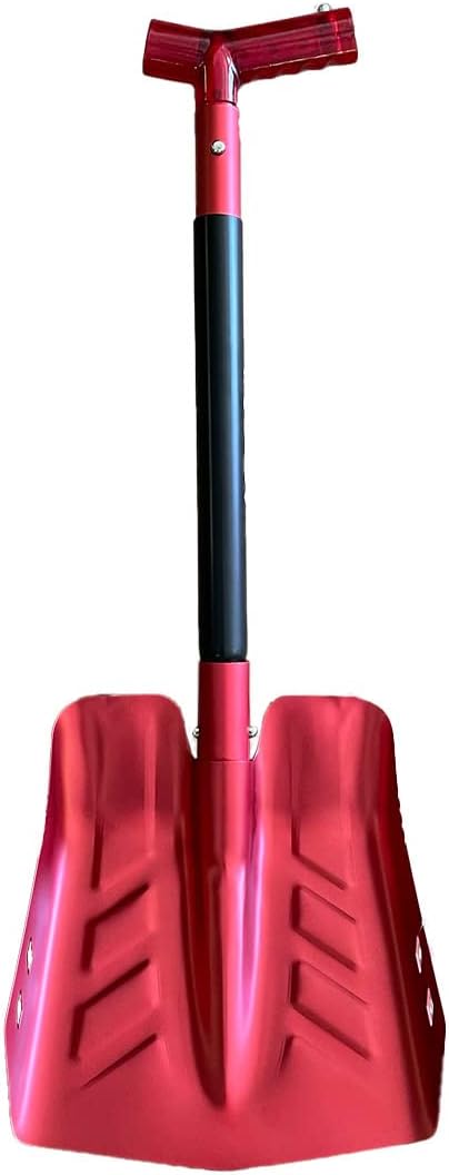 Emergency Snow Shovel with Saw - Converts from Dig to Chop/Hoe Mode Portable for Snowmobiles, Skiing, Backcountry, Avalanche Rescue Winter Survival Gear Car, Camping T6 Aluminum, Red-StrideForce Fitness