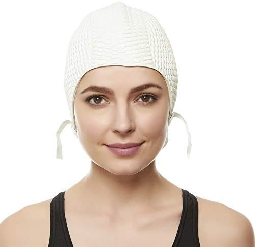 Beemo Swim Cap Women Chin Strap Bubble Crepe Latex Long Short Hair Swimming Caps-StrideForce Fitness