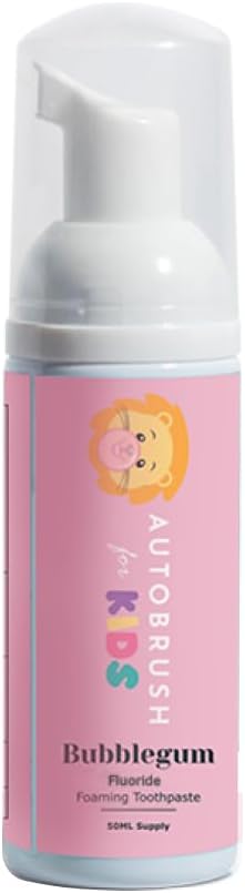 Autobrush Fluoride Foaming Toothpaste for Kids, Bubblegum Flavor, Whitening & Deep Cleaning, Travel Friendly, Anti-Cavity (Pack of 1)