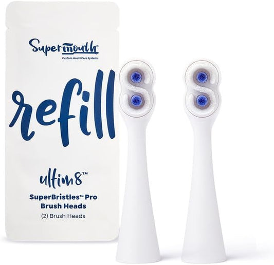 SuperMouth® SuperBristles® Pro Replacement Brush Heads for Ultim8 SmartBrush – Ultra-Soft Bristles Remove 40X More Plaque, 3X Denser, Advanced Sonic Cleaning, Dual Modes, 3 Color Options
