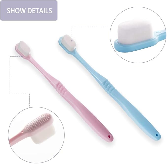 DI QIU REN Extra Soft Toothbrush for Sensitive Gums, Manual Toothbrush with 8 Tubes of 10000 Soft Floss Bristle for Gum Care, Protect Fragile Gums Good Cleaning Effect (2 Blue & 2 Pink)