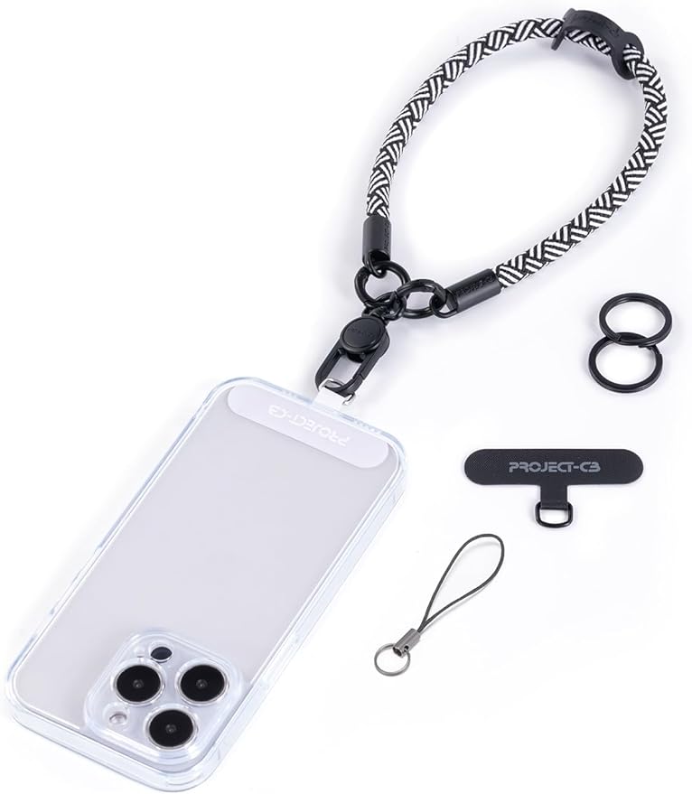 project-cb Phone Wrist Strap 1,Tether Tab 2,Phone Wristlet,Lanyard Wrist Strap,Key Holder,KeyChain,KeyRing×2(White-Black)-StrideForce Fitness