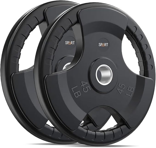 SPART Weight Plate 2-Inch Rubber Coated Olympic Grip Plate for Barbell,Solid Cast Iron Weight Plates in Pairs or Single for Strength Training,Weightlifting,Crossfit,Home Gym(5LB/10LB/25LB/35LB/45LB)-StrideForce Fitness