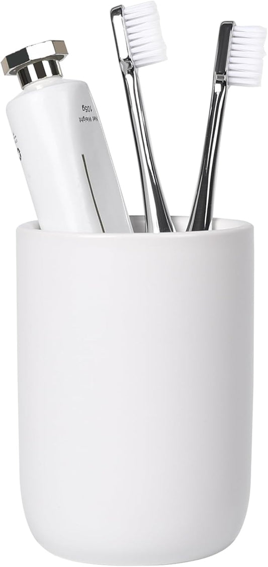 BosilunLife Ceramic Toothbrush Holder - 12Oz Bathroom Toothbrush Holder White Tooth Brush Holders Tumbler Cups Reusable Toothbrush Mouthwash Cup Small Toothbrush and Toothpaste Holder