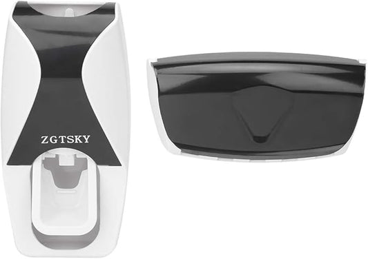 Toothbrush Holder Toothpaste Dispenser Set, Wall Mounted Automatic Hands-Free Toothpaste Dispenser, for Family Washroom Bathroom(黑色)