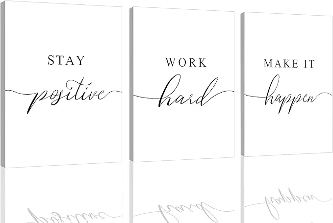 Framed Canvas Wall Art Positive Quotes Painting, Office Wall Art, white Large Poster, Positive Motivational Set of 3 Prints, work hard letters, Inspirational Wall Decor Prints (G-3pcs,24x36inchx3pcs)-StrideForce Fitness