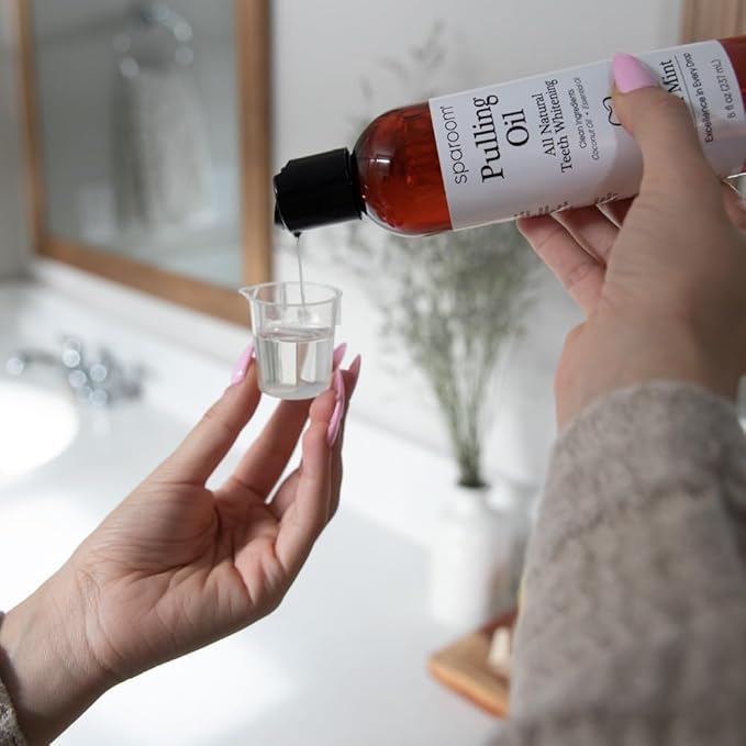 SpaRoom Oil Pulling for Teeth and Gums – Coconut Oil Pulling for Teeth with Tongue Scraper, Fresh Mint Flavor, Natural Mouthwash Alternative for Gum Health, Oral Hygiene, and Breath Support, 8 fl oz