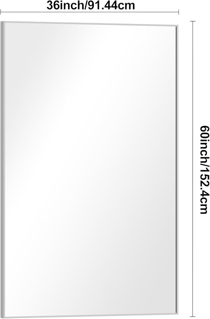 Silver Bathroom Mirror,60x36 inch Wall Mirror for Bathroom Wall Mounted,Large Rectangle Mirror for Bathroom Over Sink,Modern Metal Frame for Living Room,Bedroom Entryway,Horizontal/Vertical-StrideForce Fitness