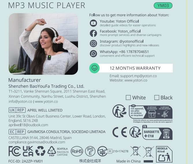 YOTON MP3 Player with Bluetooth 5.2, 64GB, HiFi-Music, with Sports Clip and Independent Volume Button, FM Radio, Earphones Included-StrideForce Fitness