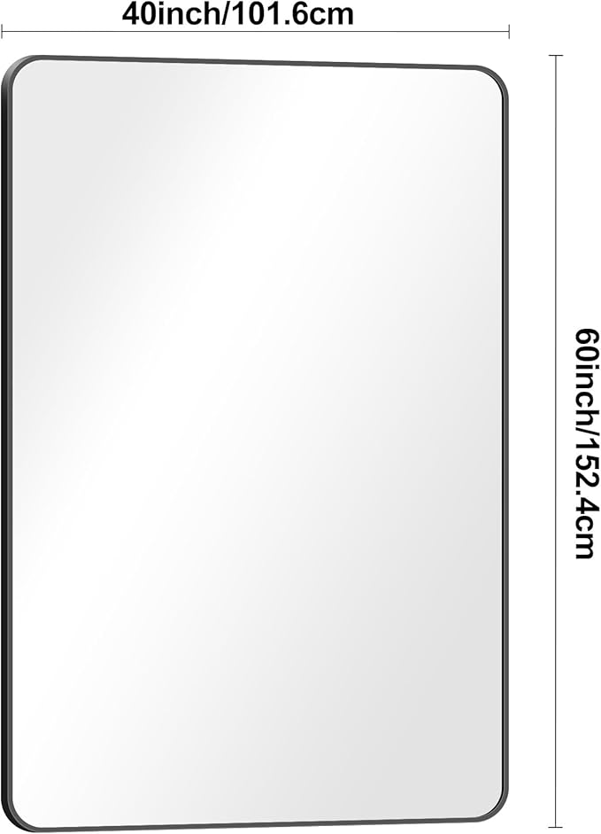 Black Bathroom Mirror,60x40 inch Wall Mirror for Bathroom Wall Mounted,Rectangle Mirror for Bathroom Over Sink,Modern Frame Round Corner for Living Room,Bedroom Entryway,Horizontal/Vertical-StrideForce Fitness