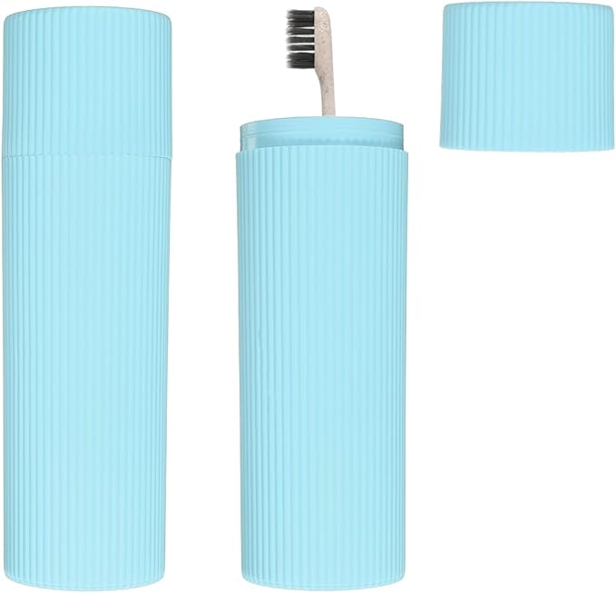 uxcell 2Pcs Travel Toothbrush Case, 7.9x2.4x2.4 Portable Travel Toothbrush Holder with Stripe, Plastic Toothpaste Container for Bathroom, Gym, Business Trip, Camping, Blue