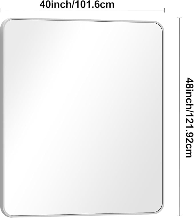 Silver Bathroom Mirror,40x48 inch Wall Mirror for Bathroom Wall Mounted,Rectangle Mirror for Bathroom Over Sink,Modern Frame Round Corner for Living Room,Bedroom Entryway,Horizontal/Vertical-StrideForce Fitness