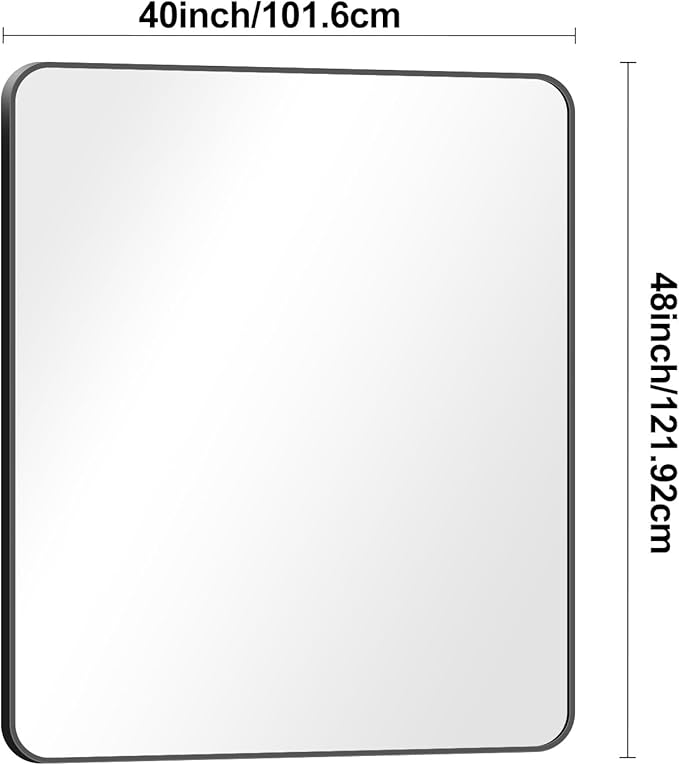 Black Bathroom Mirror,40x48 inch Wall Mirror for Bathroom Wall Mounted,Rectangle Mirror for Bathroom Over Sink,Modern Frame Round Corner for Living Room,Bedroom Entryway,Horizontal/Vertical-StrideForce Fitness