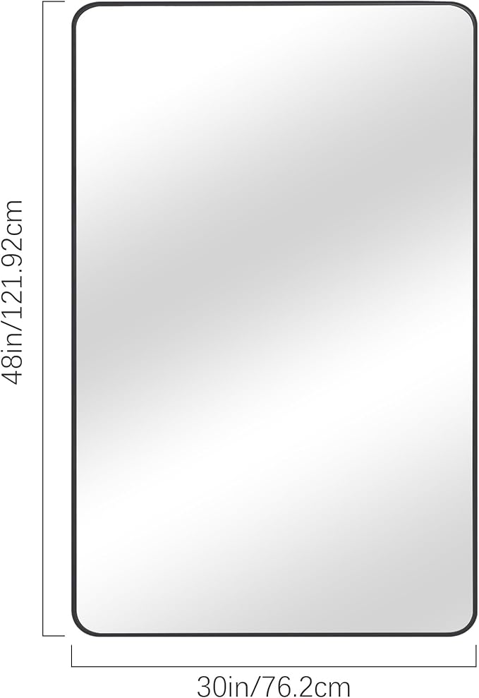 30" x 48"Bathroom Mirror, Matte Black Wall Mirror with Metal Frame, Decorative Rectangular Vanity Mirror for Bedroom Bathroom Living Room Entryway (Horizontal/Vertical)-StrideForce Fitness
