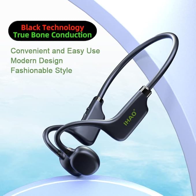 IHAO True Bone Conduction Headphones Open Ear Headset Able to be a MP3 Player with Micro Disk Stereo Bluetooth Earphone for Driving Bicycling Running Skiing-StrideForce Fitness