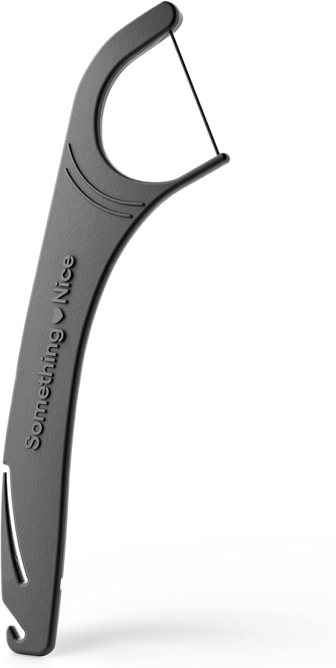 SOMETHING NICE Versa Floss Picks for Braces - Mint Flavored Flossers with Rubber Band Hook & Tongue Scraper, Braces Floss Picks with Xylitol for Protection 90-Pack