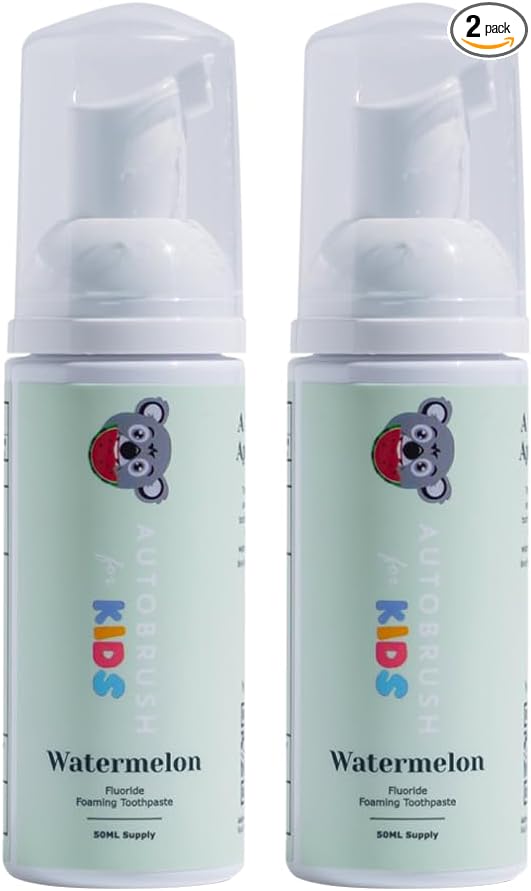 Autobrush Fluoride Foaming Toothpaste for Kids, Watermelon Flavor, Whitening & Deep Cleaning, Travel Friendly, Anti-Cavity (Pack of 2)