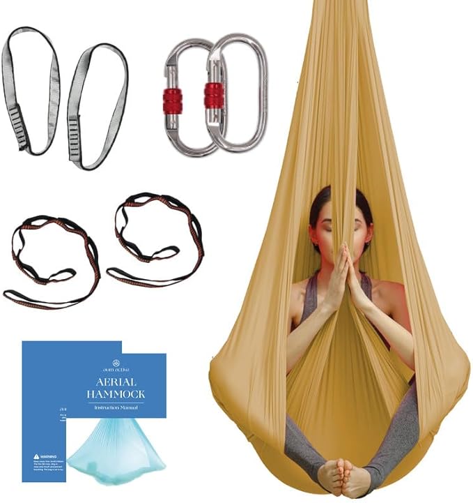 Aerial Silk Yoga Hammock & Swing for Home, Inversion Exercises, Starter Kit for All Levels - Durable with Extension Straps, Carabiners, and Pose Guide-StrideForce Fitness