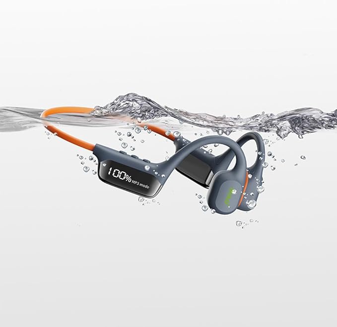 IHAO Swimming Headphones True Bone Conduction Open Ear Headset MP3 Player Built-in 32G Memory IP68 Underwater Waterproof Stereo Bluetooth Earphone for Driving Bicycling Running Skiing-Grey-StrideForce Fitness