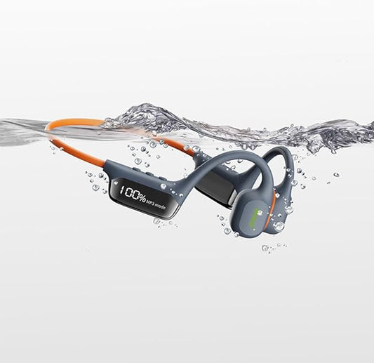 IHAO Swimming Headphones True Bone Conduction Open Ear Headset MP3 Player Built-in 32G Memory IP68 Underwater Waterproof Stereo Bluetooth Earphone for Driving Bicycling Running Skiing-Grey-StrideForce Fitness