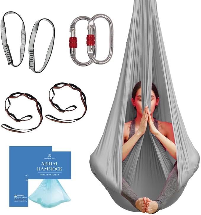 Aerial Silk Yoga Hammock & Swing for Home, Inversion Exercises, Starter Kit for All Levels - Durable with Extension Straps, Carabiners, and Pose Guide-StrideForce Fitness