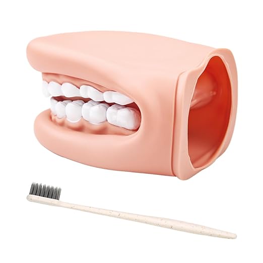 Mouth Puppet with Tongue Teeth for Speech Therapy Soft Silicone Giant Teeth Demonstration Model Brushing Oral Model（1pc Mouth Puppet+1pc Toothbrush)