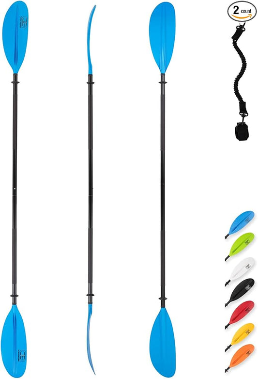 OCEANBROAD Kayak Paddle 86in/218cm, 90.5in/230cm, 95in/241cm Alloy Shaft Kayaking Boating Canoeing Oar with Paddle Leash-StrideForce Fitness