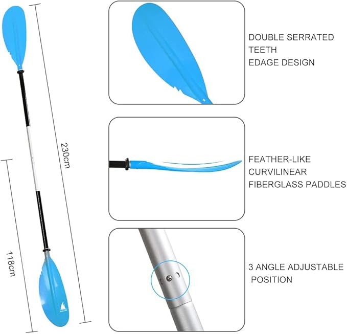 Kayak Paddle - Adjustable 2 Pieces Aluminum Alloy Shaft with Glass Fiber Blade for Surfing,Oar Fishing Easy Packable Travel-StrideForce Fitness
