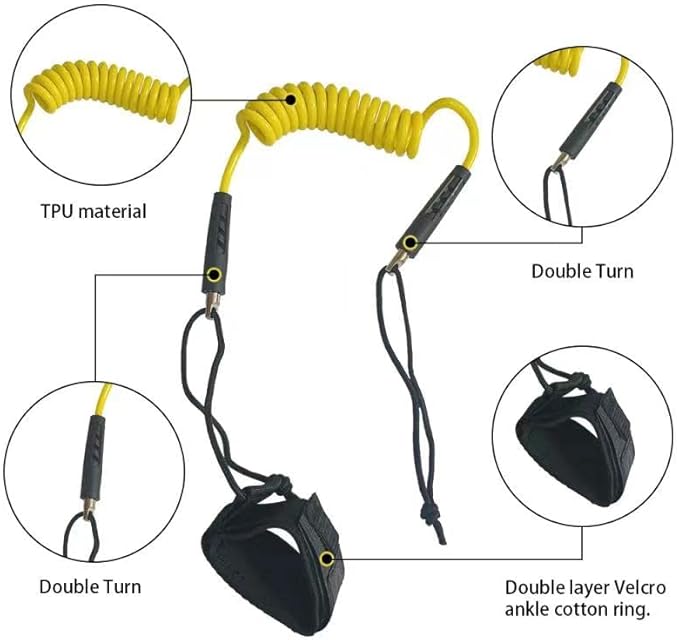 Bodyboard Leash Coiled Rope 4FT |Surf Accessories Replacement Surfboard Leash Red and Yellow-StrideForce Fitness