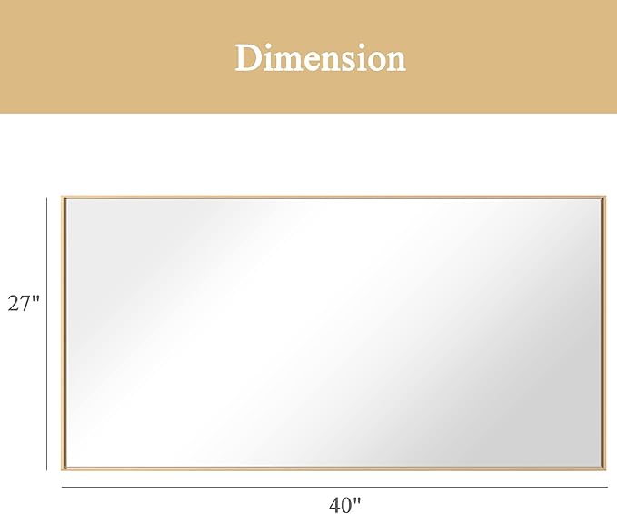 27x40 Inch Orange Gold Bathroom Mirror for Wall, Aluminum Frame Rectangle Rectangular Vanity Mirror, Modern Large for Bedroom, Living Room, Horizontal or Vertical-StrideForce Fitness