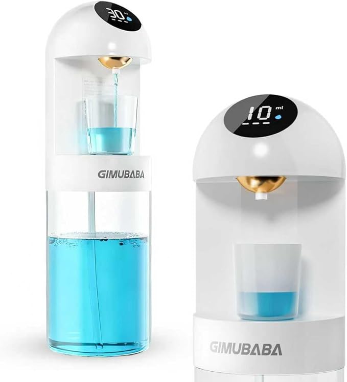 Upgraded Automatic Mouthwash Dispenser with 4 Dispensing Levels for Bathroom-GIMUBABA Smart Mouth Wash Dispenser Sets with 20.3 FL Oz Container,2 Cups & Wall Mount Accessories for Kids & Family,White