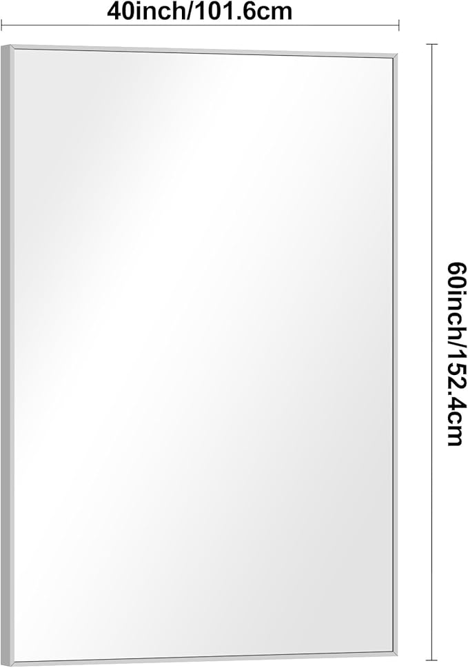 Silver Bathroom Mirror,60x40 inch Wall Mirror for Bathroom Wall Mounted,Large Rectangle Mirror for Bathroom Over Sink,Modern Metal Frame for Living Room,Bedroom Entryway,Horizontal/Vertical-StrideForce Fitness