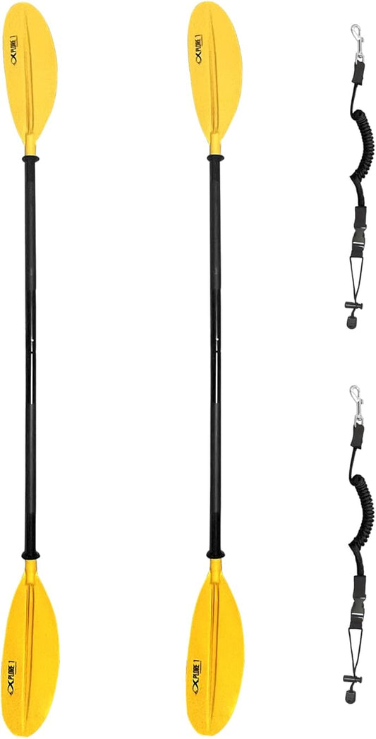 ISURE MARINE 2Pcs Kayak Paddle 85in Kayaking Boating Canoeing Oar Aluminum Shaft Yellow Plastic Blades Adjustable Rowing Paddle with Bungee Paddle Leash for Light Kayaks-StrideForce Fitness