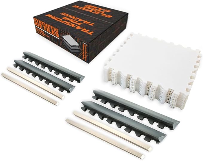Ice Hockey Home Training Kit: 10 Pcs Synthetic Ice Tiles + 4 Puck Stopper edgings + 4 Rebounder Foams – Skating, Stickhandling, Passing & Shooting Drills-StrideForce Fitness