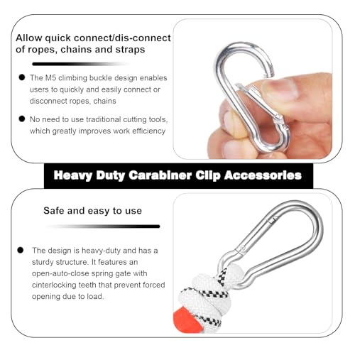 200 PCS 2'' Spring Snap Hook Carabiner, M5 3/16 Inch Galvanized Silver Steel Small Carabiner Clip, 220LBS Holding Capacity Quick Link Clip Keychain for Hammock Dog Leash & Camping Gym-StrideForce Fitness