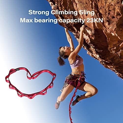 DASKING 23KN (5070 lbs) Heavy Duty Climbing Straps - 2 Pack Adjustable Daisy Chain Webbing for Aerial Yoga, Hammock, Fitness & Rigging - CE/EN566 Certified, Red/Grey-StrideForce Fitness