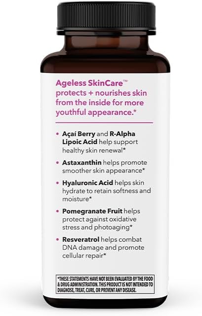 LifeSeasons Ageless Skincare - Anti Aging Supplement - Antioxidant Support - Moisturizes & Nourishes Skin - Acai Berry Astaxanthin Resveratrol R-Alpha Lipoic Acid & Pomegranate Extract - 90 Capsules-StrideForce Fitness